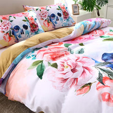 Load image into Gallery viewer, 3d Sugar Skull Printed Floral Bedding Set
