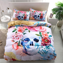 Load image into Gallery viewer, 3d Sugar Skull Printed Floral Bedding Set
