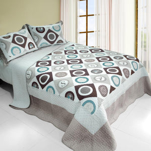 [mistery Circle ] 3pc Cotton Vermicelli-quilted Printed Quilt Set (full-queen Size)-Bedding-thegsnd