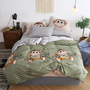 BEST.WENSD Monkey bedspread bedding queen comforter bedding sets cartoon series striped bedsheet duvet cover set juego de cama-Kids Sleeping Kit-thegsnd