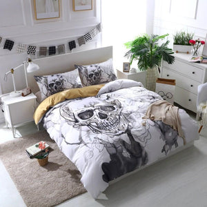 3d Flowers Skull Duvet Cover Bedding Set