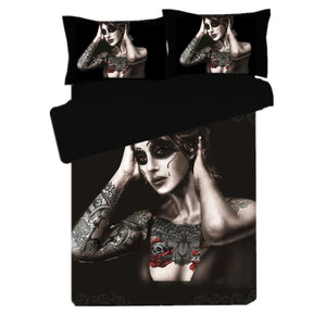 3d Black Motorcycle Skull Printed Duvet Cover Set