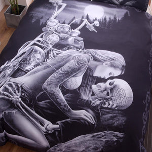 3d Black Motorcycle Skull Printed Duvet Cover Set