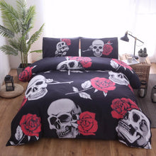 Load image into Gallery viewer, 3d Black Motorcycle Skull Printed Duvet Cover Set
