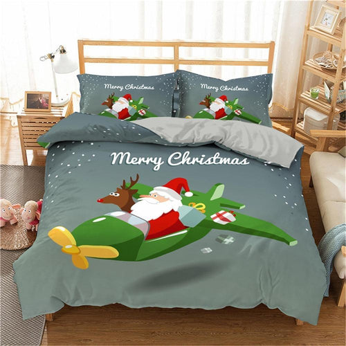 Christmas Bedding Sets 3D Merry Christmas Deer And Santa Claus Microfiber Bedclothes - Lusy Store