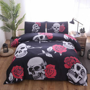 3d Black Motorcycle Skull Printed Duvet Cover Set