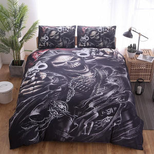 3d Black Motorcycle Skull Printed Duvet Cover Set